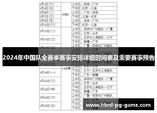 2024年中国队全赛季赛事安排详细时间表及重要赛事预告